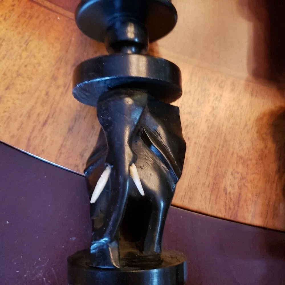 Pair of Hand Carved Ebony Wood African Elephants Candlesticks/Candle Holders